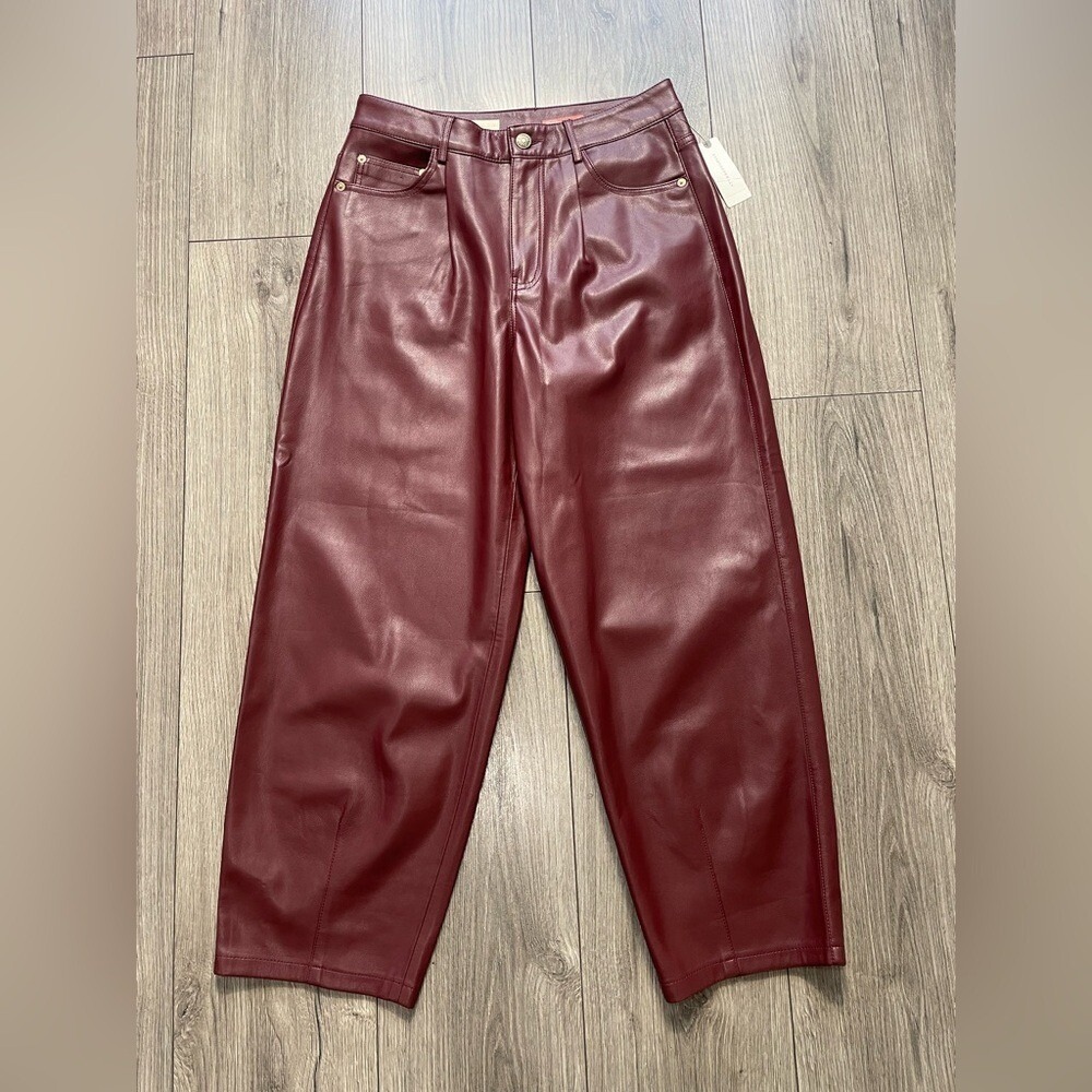 Pilcro Anthropology Faux Leather Burgundy The Breaker Pants Sz 26 NWT